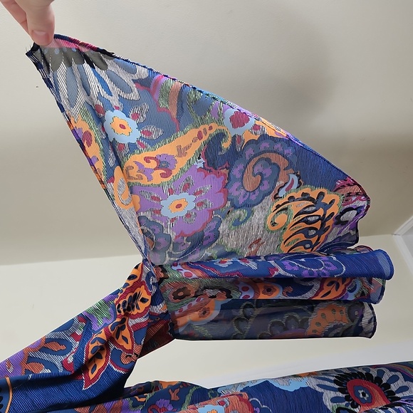 MSK Women Floral dress long bell sleeve detail XL blue orange so pretty! - Picture 3 of 10